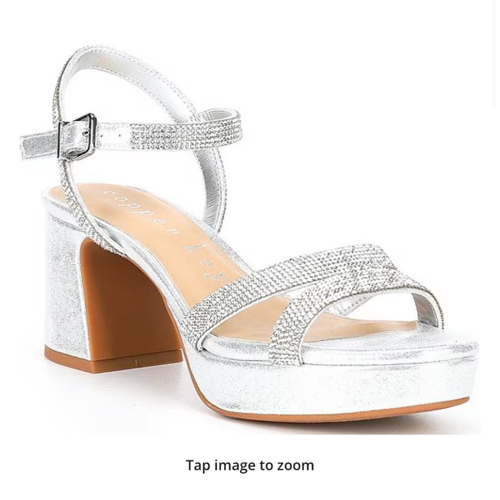 Copper Key Silver Platform Sandal with Rhinestone Straps
